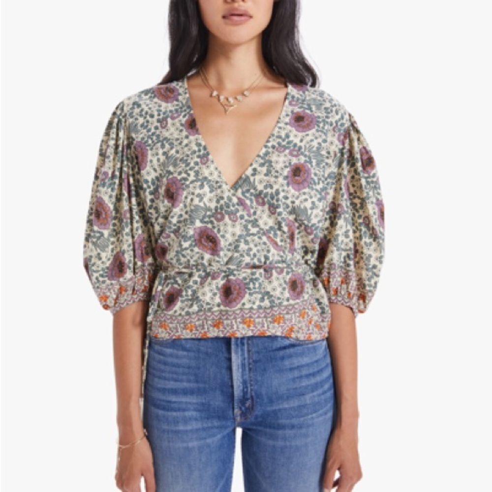 Natalie Martin Floral Wrap Top in Cream, Purple, Green, Orange